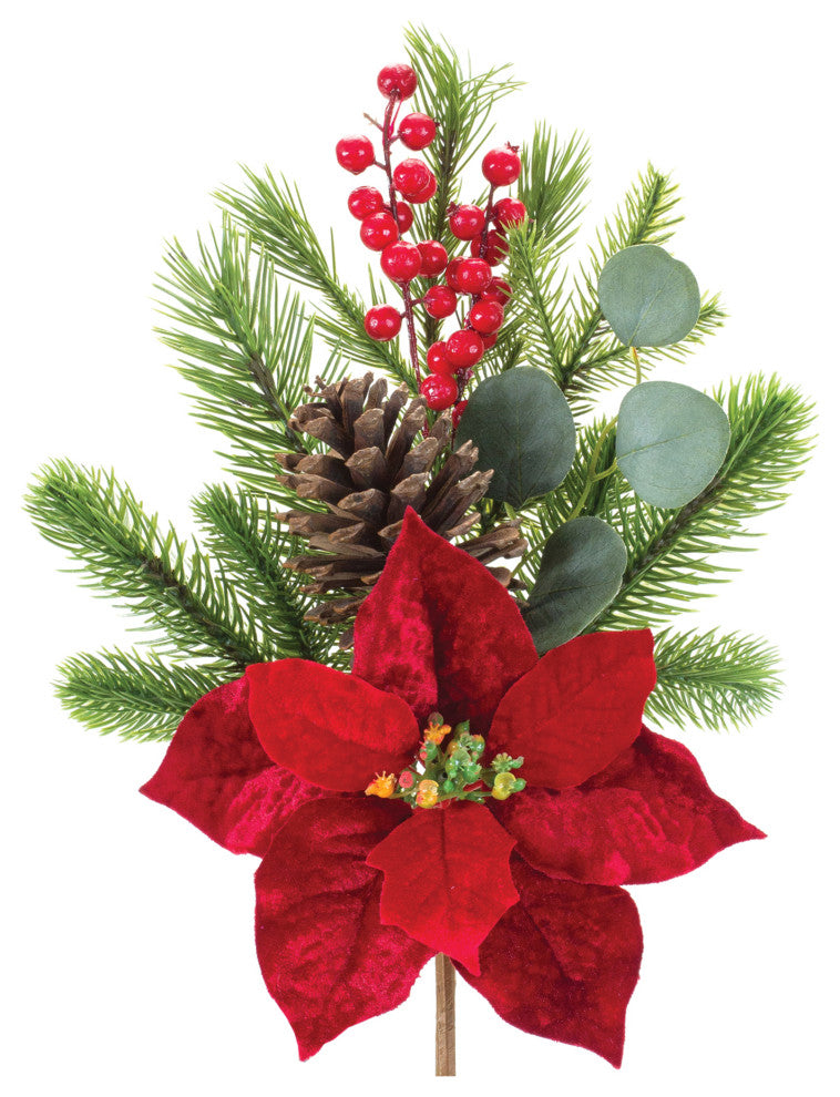 Poinsettia Pine and Eucalyptus Spray, Set of 2