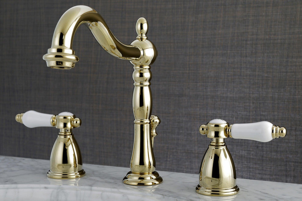 Kingston Brass Widespread Bathroom Faucet With Retail Pop-Up, Polished Brass