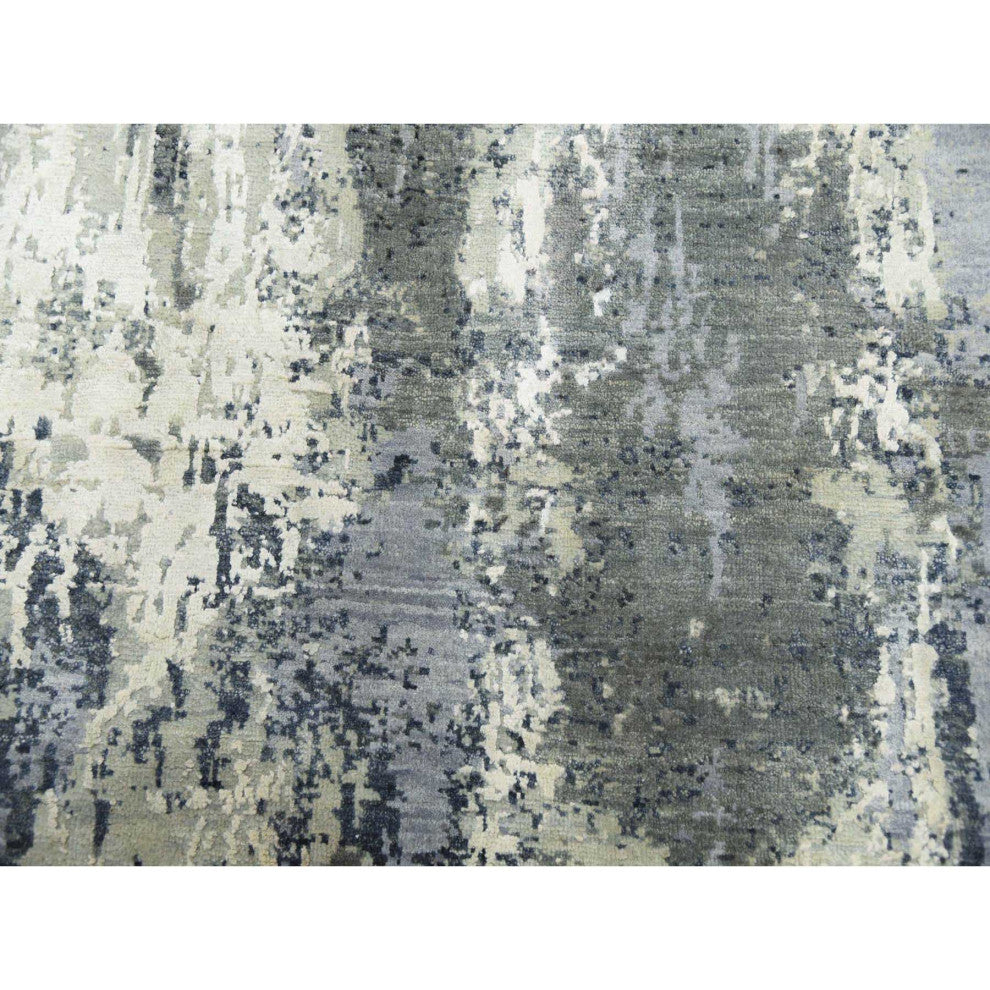 Charcoal Gray Wool and Silk Denser Weave Hand Knotted Square Rug, 8'0"x8'2"