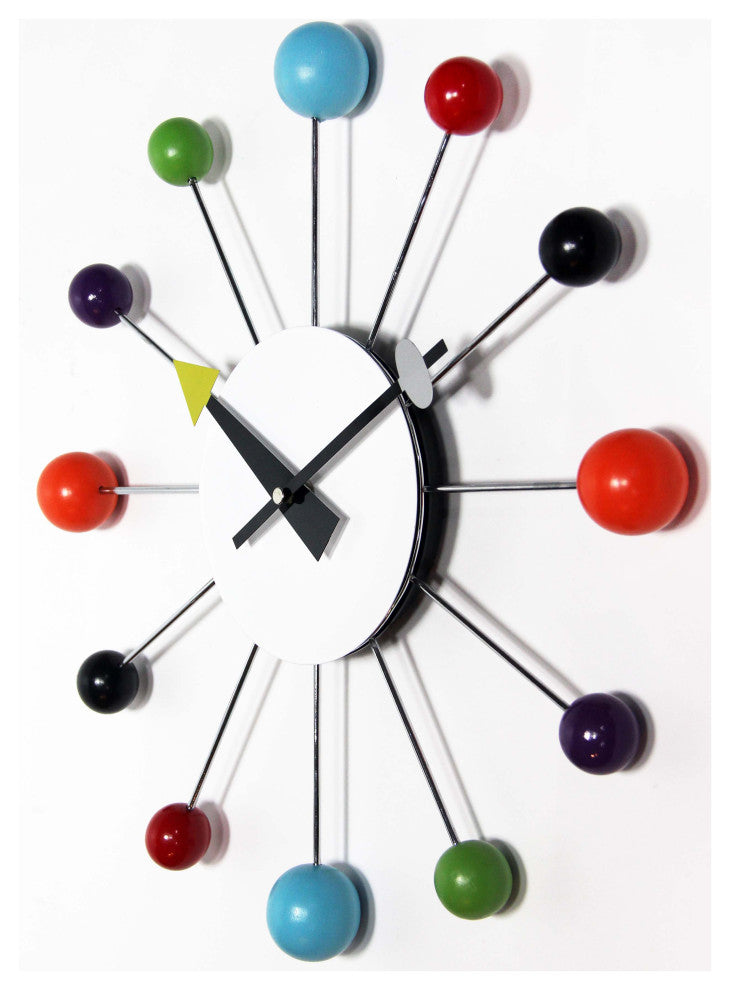 Orb Spoke 15" Mid-Century Modern Wall Clock - Multicolor