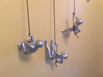 Climbing Man Pos 1, 2, 3 Wall Art!, Set of 3, Silver