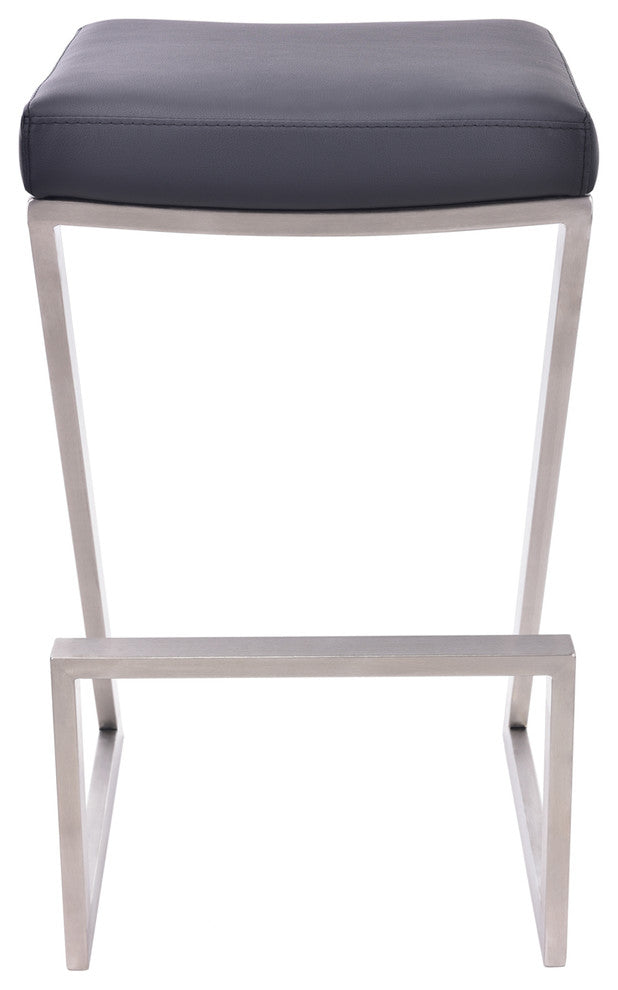 Olan 26" Backless Counterstool, Brushed Stainless Steel With Black Faux Leather