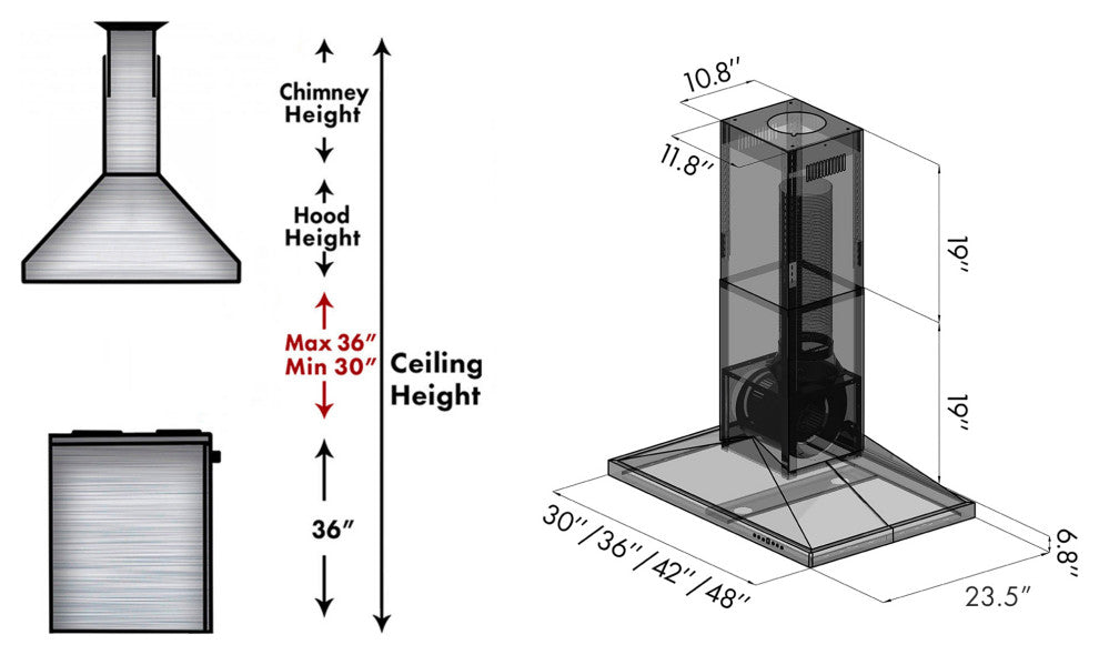 ZLINE 30 in. Island Range Hood, Stainless Steel, GL2i-30