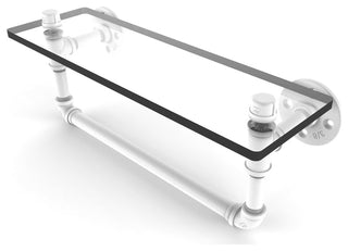 Pipeline Glass Shelf with Towel Bar, Matte White, 16"