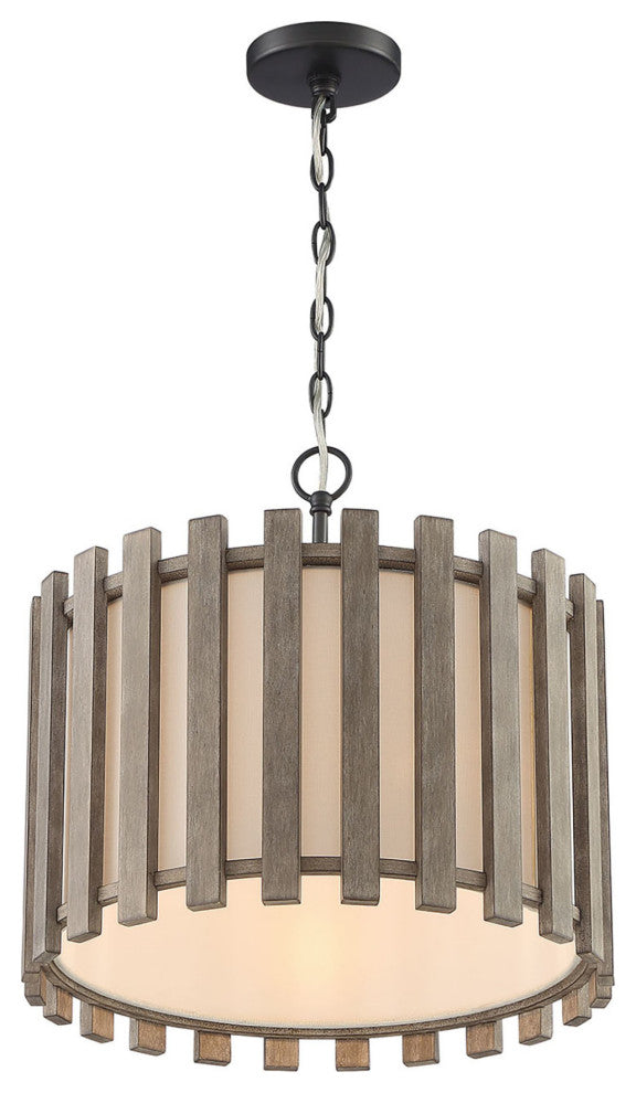 Inland Single-Light Transitional Slatted Wood Drum Pendant