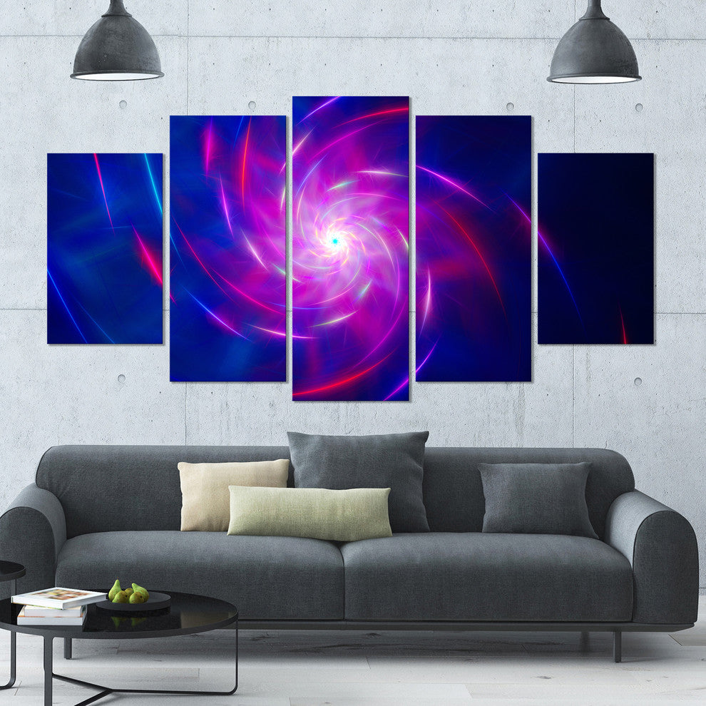 Blue Whirlpool Fractal Spirals, Contemporary Art on Canvas, 60"x32", 5 Panels