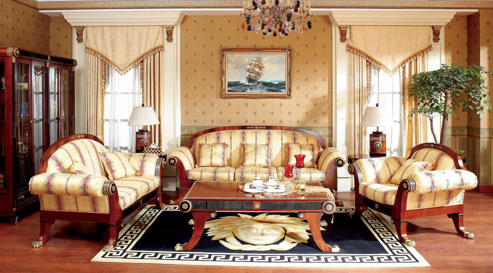 Infinity 5-Piece Walnut Living Room Set with Beige Upholstery