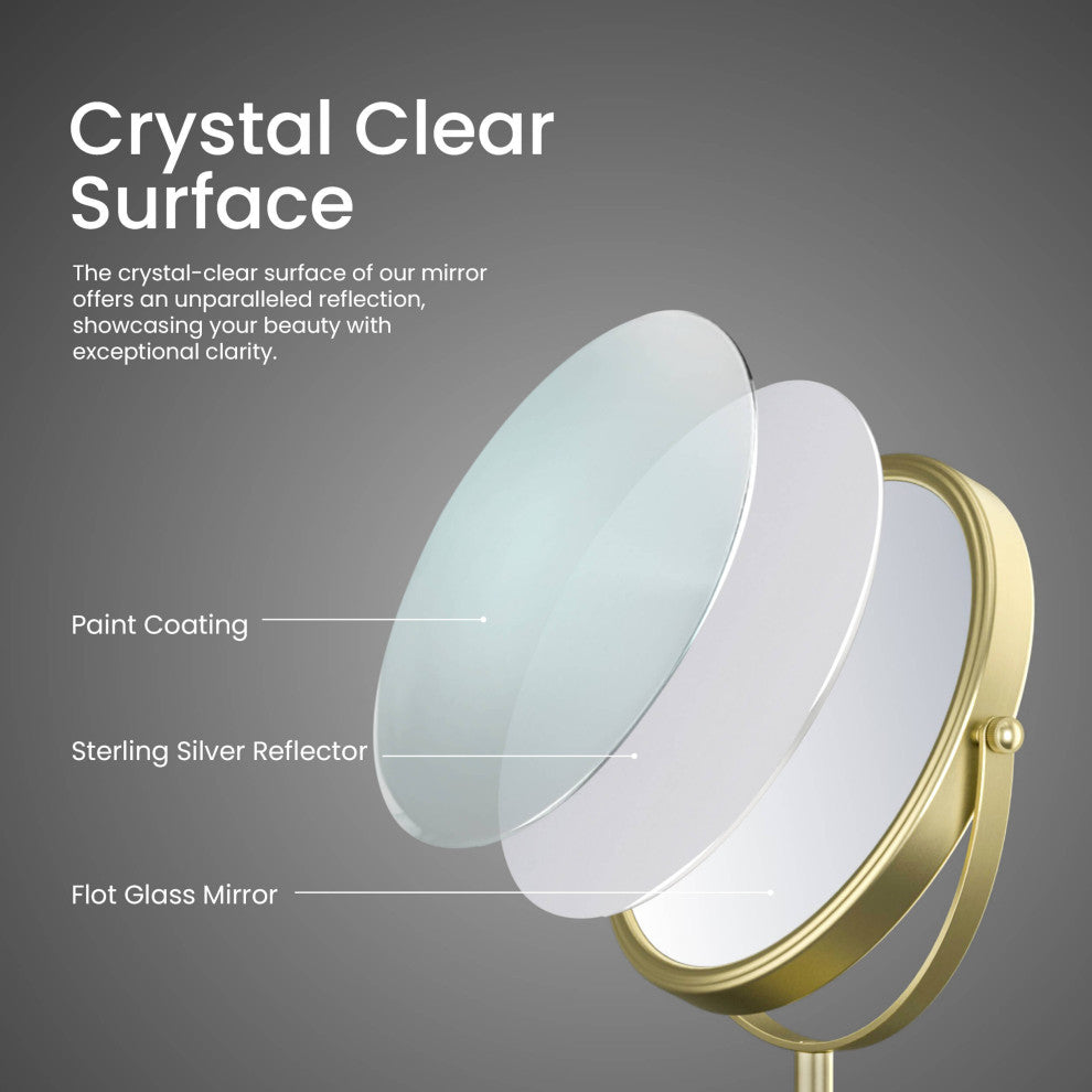 Circular Free Standing Magnifying Make Up Mirror, Brushed Gold