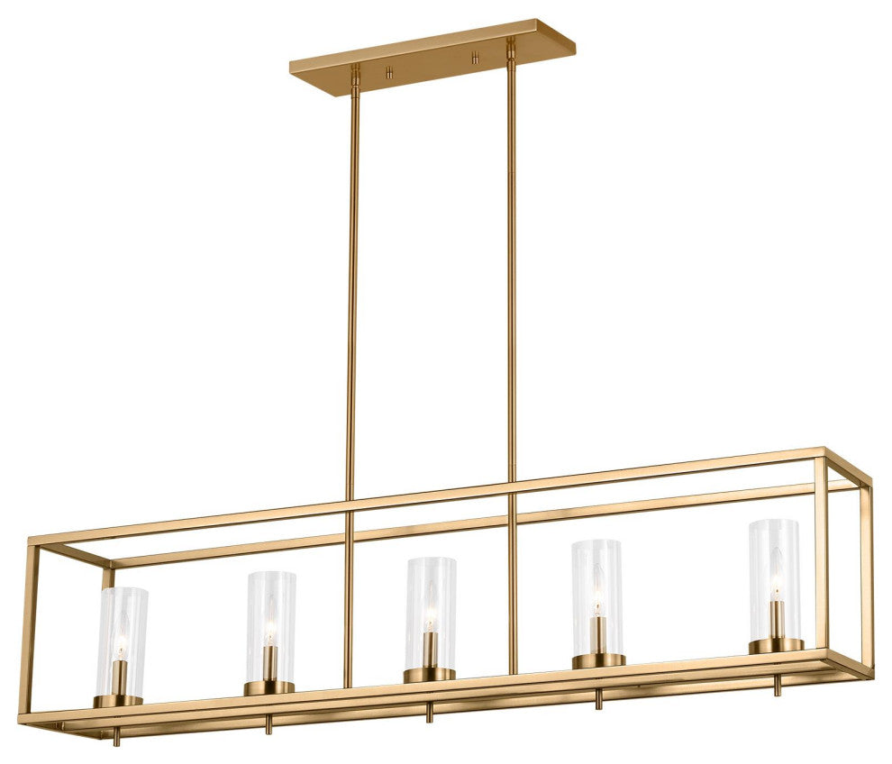 Zire Five Light Island Pendant, Satin Brass