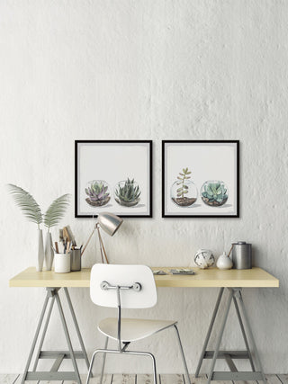 Round Glass Terrarium Diptych, 2-Piece Set, 32x32 Panels