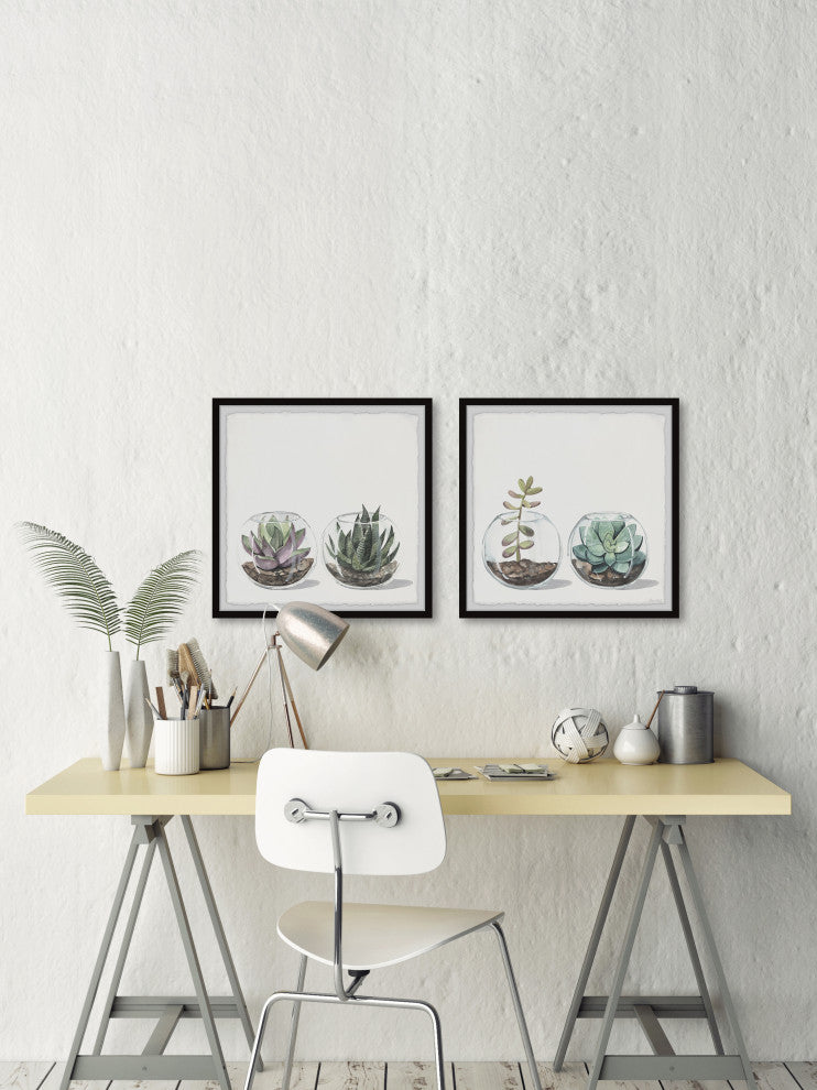 Round Glass Terrarium Diptych, 2-Piece Set, 32x32 Panels