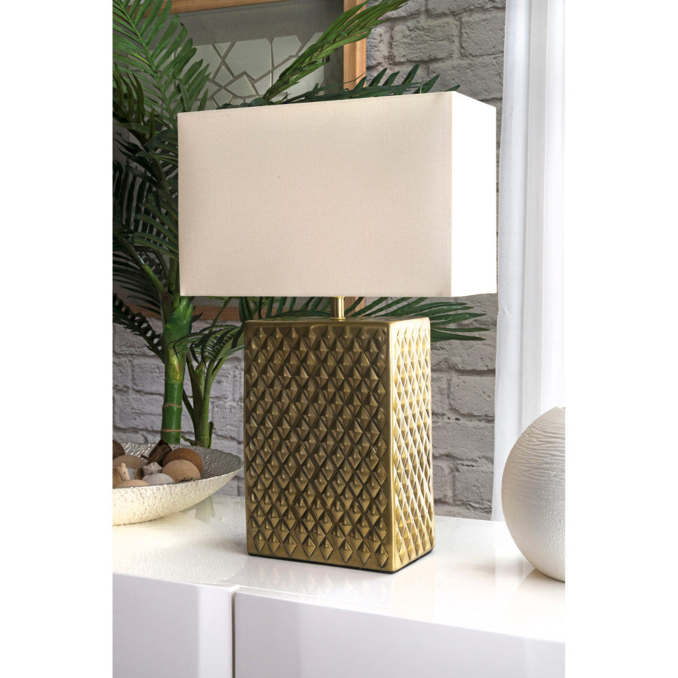 Nuloom Aluminium Cotton Shade Brass Finish Inline Switch Table Lamp, 21"