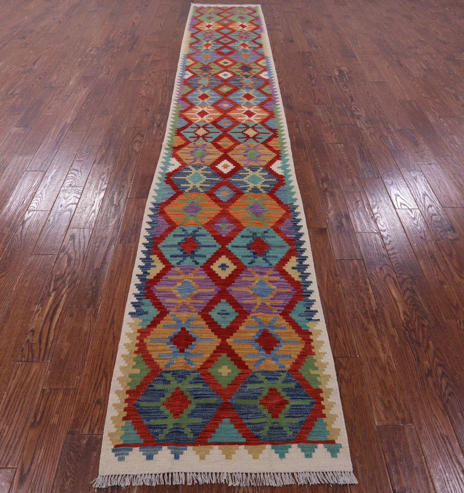 Runner Kilim Flat Weave Wool Rug 2' 8" X 16' 0" - Q12557