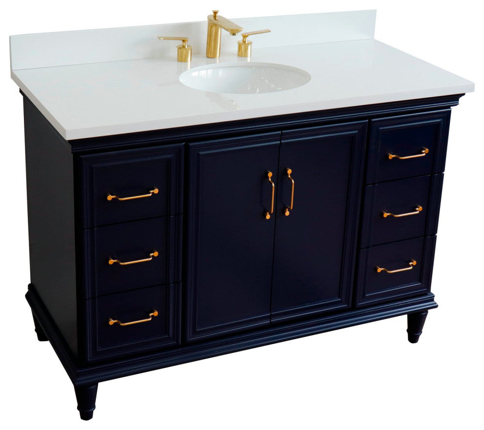 49" Single Sink Vanity, Blue Finish With Engineered Stone Top and Oval Sink