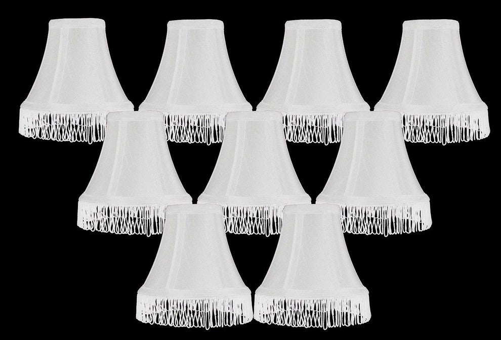White With White Fringe Silk Bell Chandelier Shade, 3x6x5", Set of 9