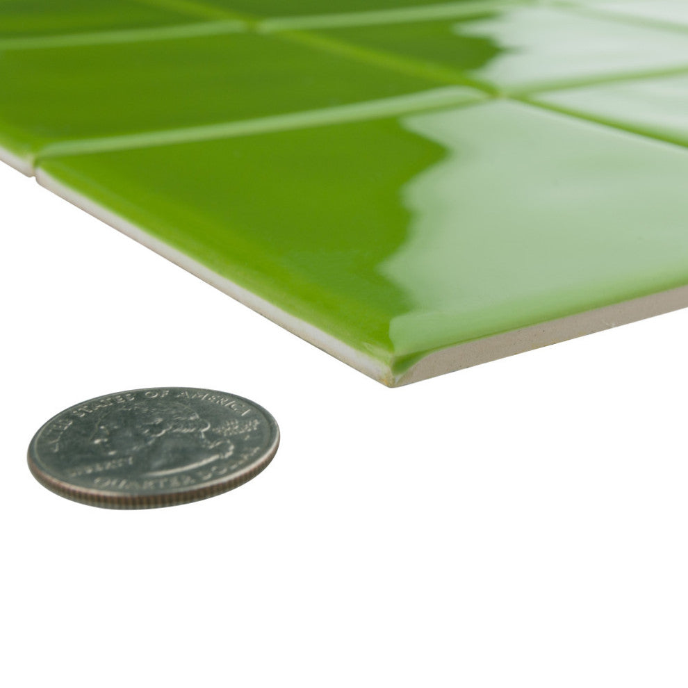 Twist Square Ceramic Mosaic Tile, Green Kiwi