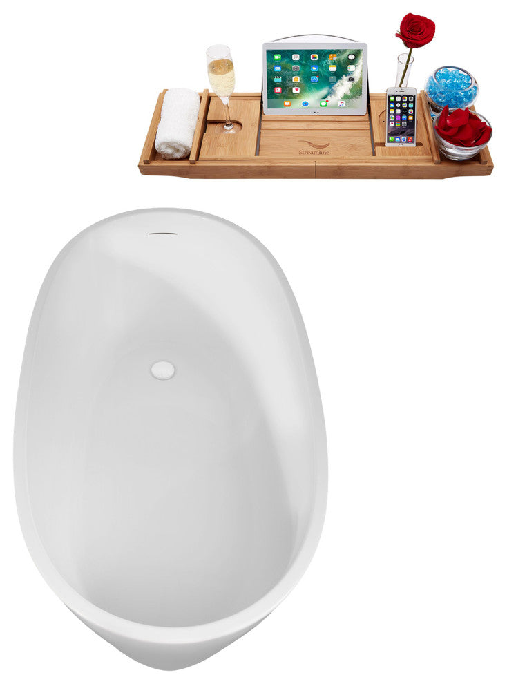 51" Streamline B-252-42-WH Freestanding Tub, Tray & Drain, Glossy White