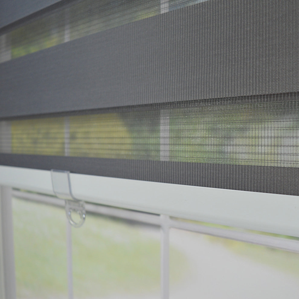 Versailles'' Cordless Zebra Slimline Privacy Shade, Charcoal, 31"x72"