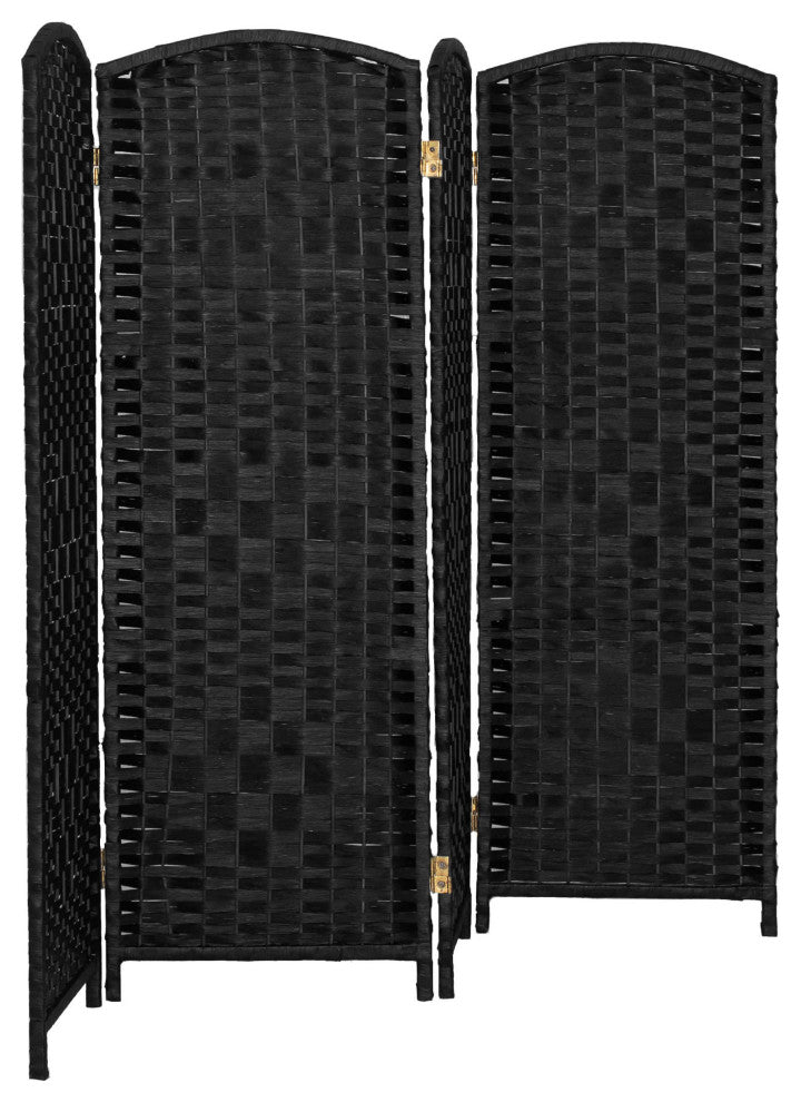4 ft. Short Diamond Weave Fiber Room Divider Black 4 Panel