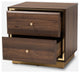 Mid-Century Modern Walnut Brown Finished Wood and Gold Metal 2-Drawer Nightstand