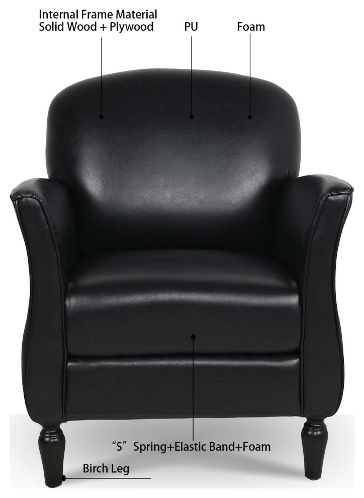 Faux Leather/Fabric Armchair with Wood Legs, Black, 26'' X 30''