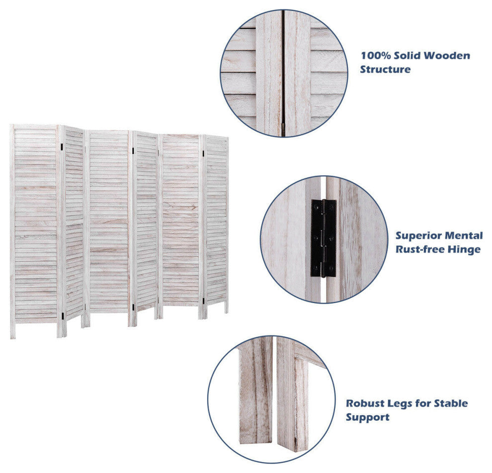 Costway 6 Panel Room Divider Furniture Classic Venetian Wooden Slat Home