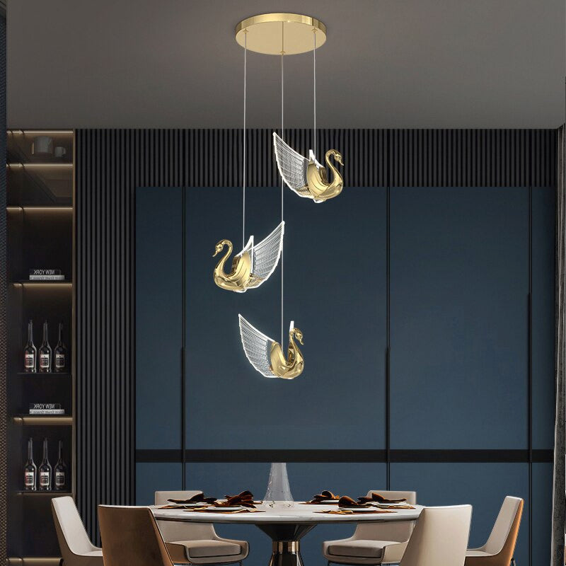 MIRODEMIÂ® Amirat Swan Design Gold Chandelier For Stairwell, L3rg