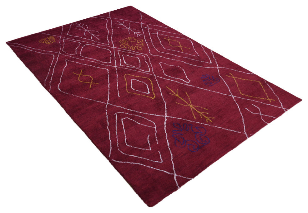 HAND KNOTTED LOOM SILK ECO-FRIENDLY RUGS-5'x8',Rectangle,Red Beige,Contemporary