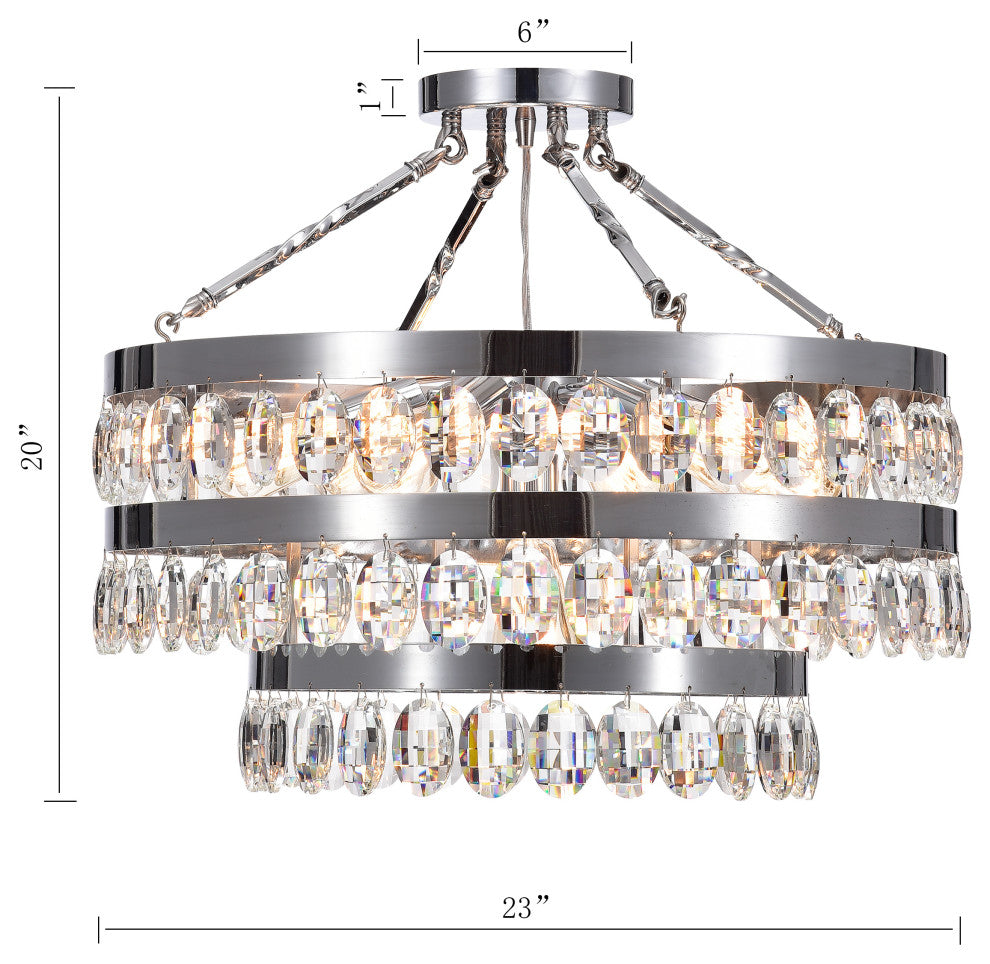 Turais 7-Light Crystal Semi Flush Mount Chrome for Dining/Living Room, Bedroom