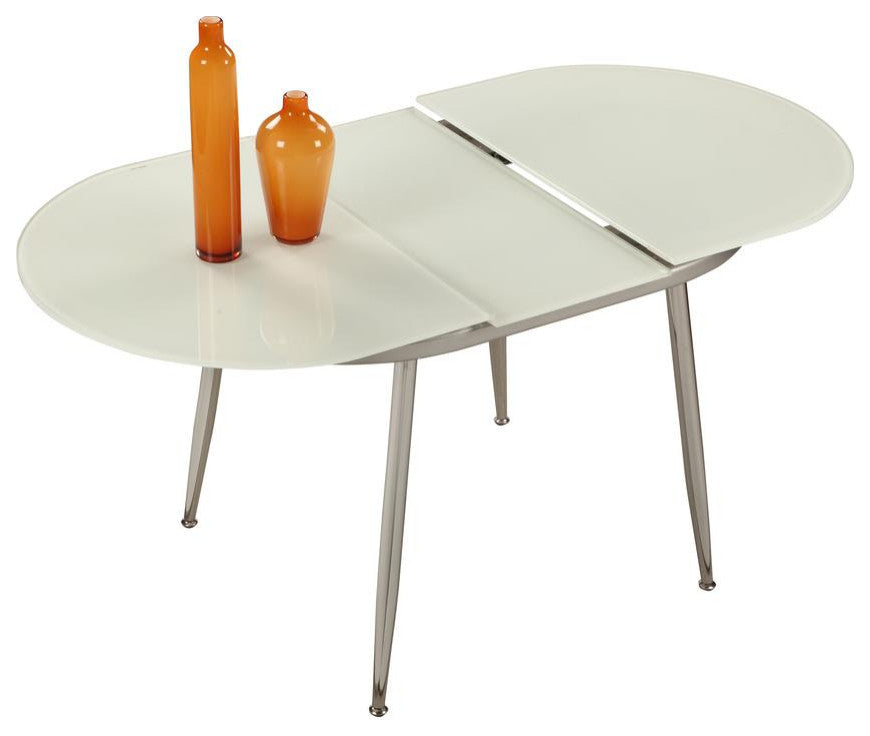 32X47 Racetrack Oval White Starphire Glass Top W/ Ext., Chrome