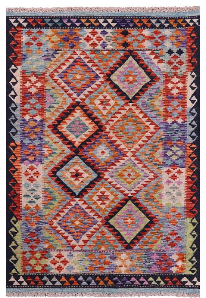 4' 3" X 6' 0" Reversible Flat Weave Kilim Wool On Wool Rug Q9488