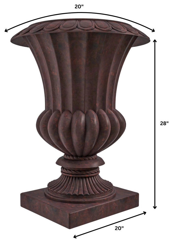 Lotus Urn Planter, Fiberglass and Clay With Drainage Holes, Brown