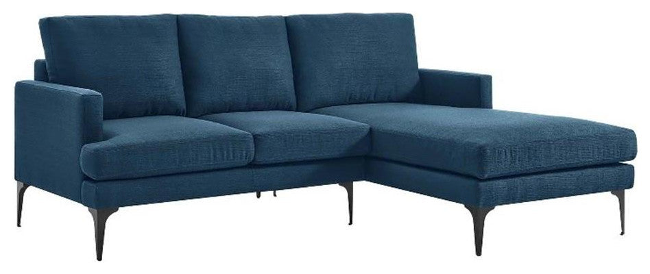 Modway Evermore Right-Facing Metal and Fabric Sectional Sofa in Azure Blue