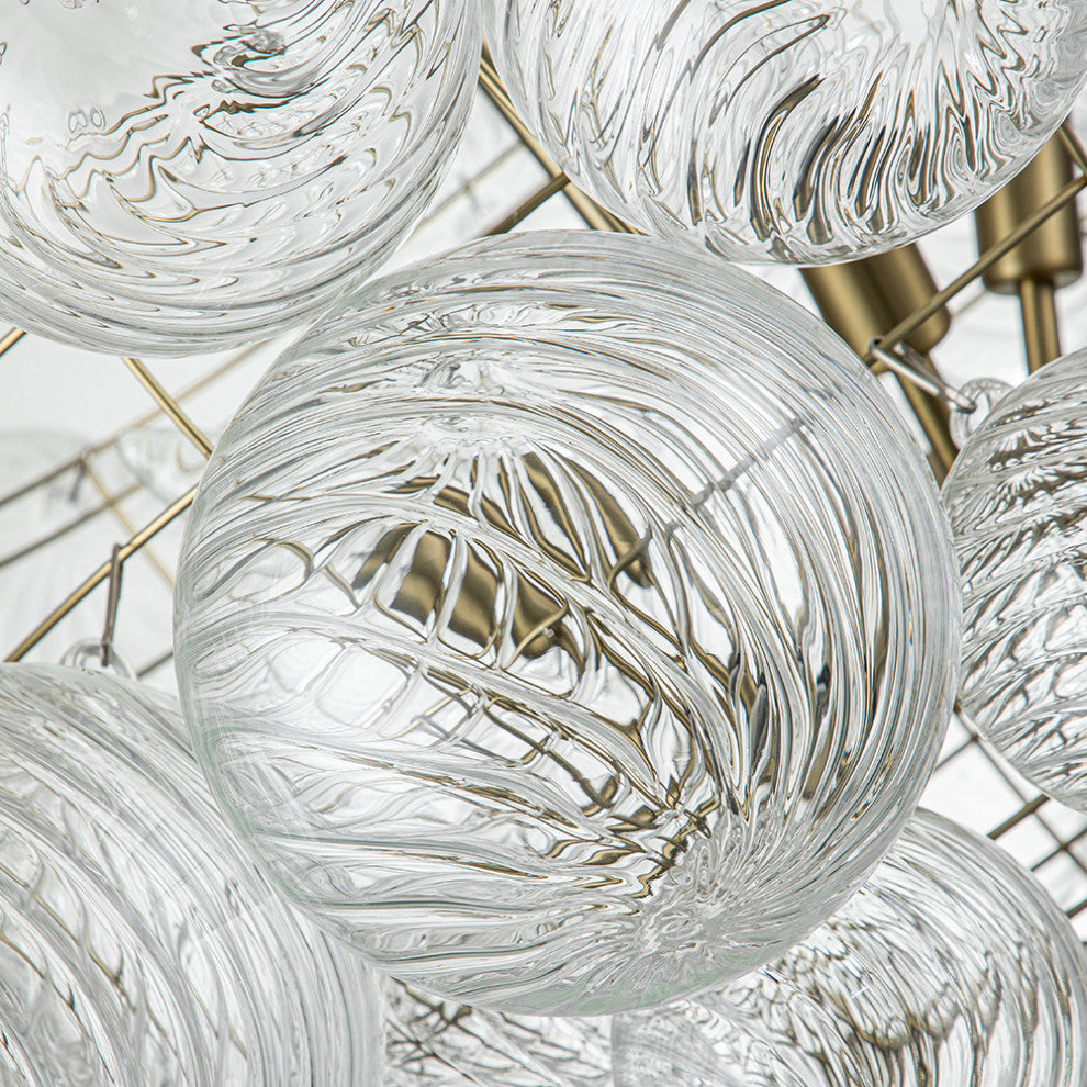 Contemporary Clear Ribbed Bubble Chandelier, Brass, 8 Lights