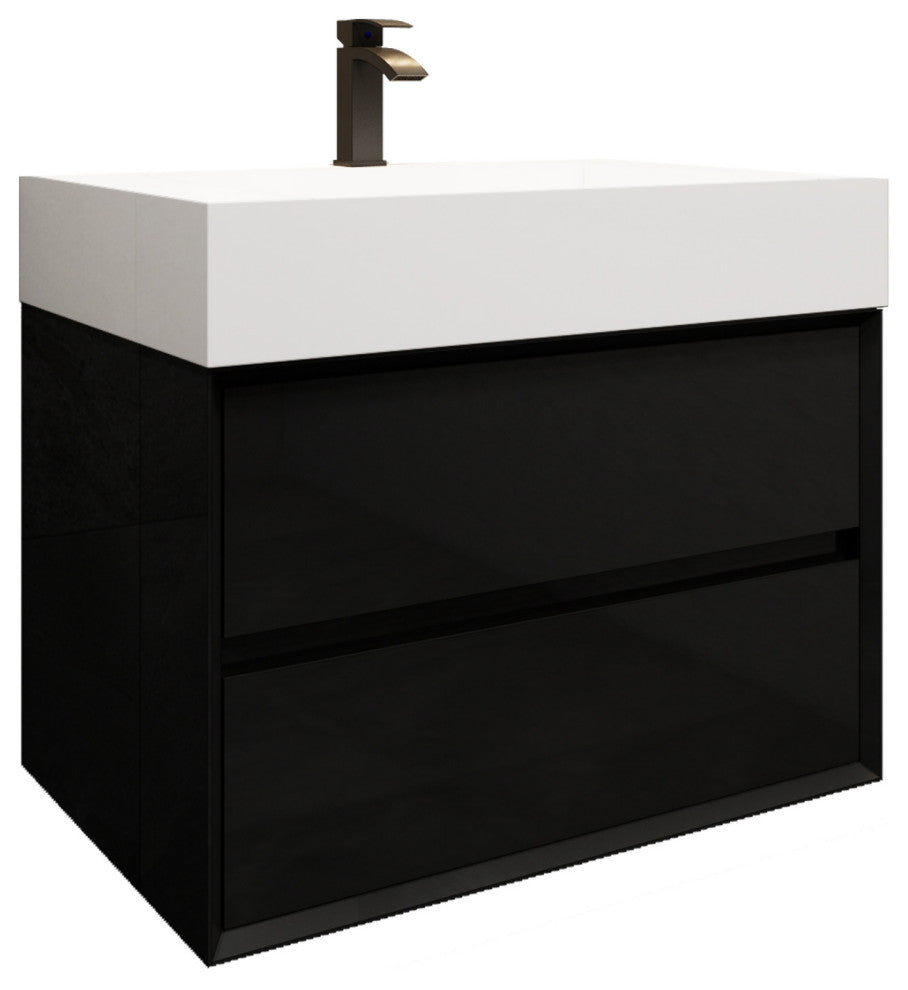 MAX 30" Floating Bath Vanity With Acrylic Sink, Gloss Black