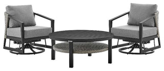 Armen Living Aileen 3PC Outdoor Fabric Patio Swivel Seating Set in Gray/Black