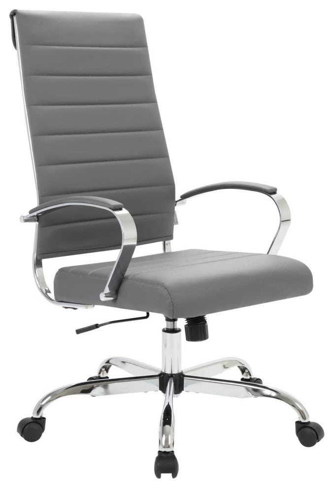 LeisureMod Benmar Leather Office Chair Gray