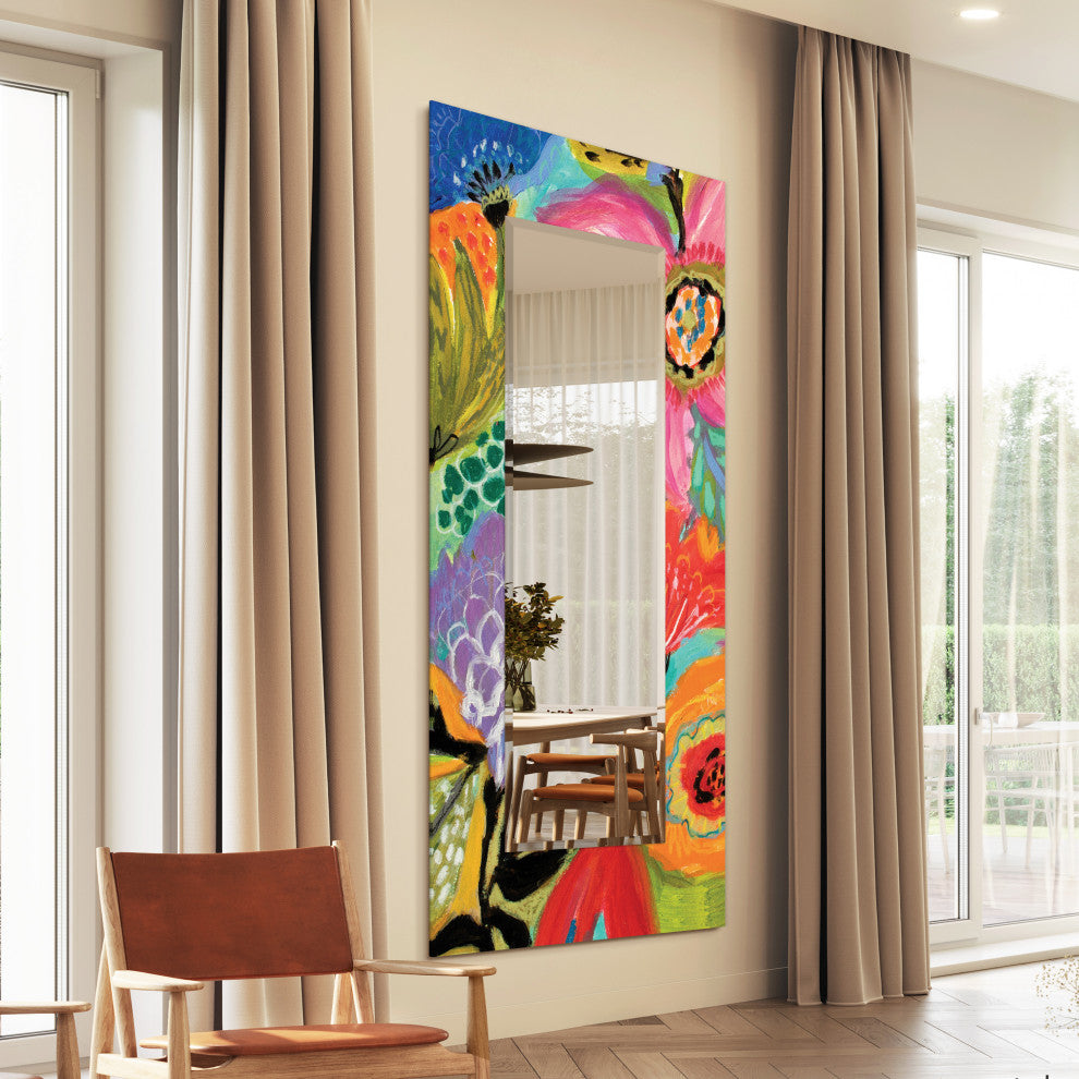"Secret Garden Floral II" Leaner Mirror on Tempered Art Glass, 72" X 36"