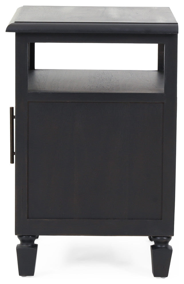 Lempster Rustic Acacia Wood and Cane Nightstand, Dark Gray