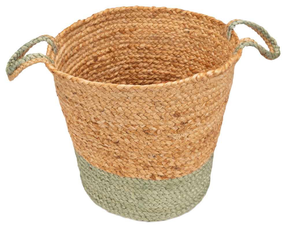 Seafoam Color Block Jute Basket, 15" Height