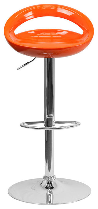 Contemporary Orange Plastic Adjustable Barstool With Chrome Base