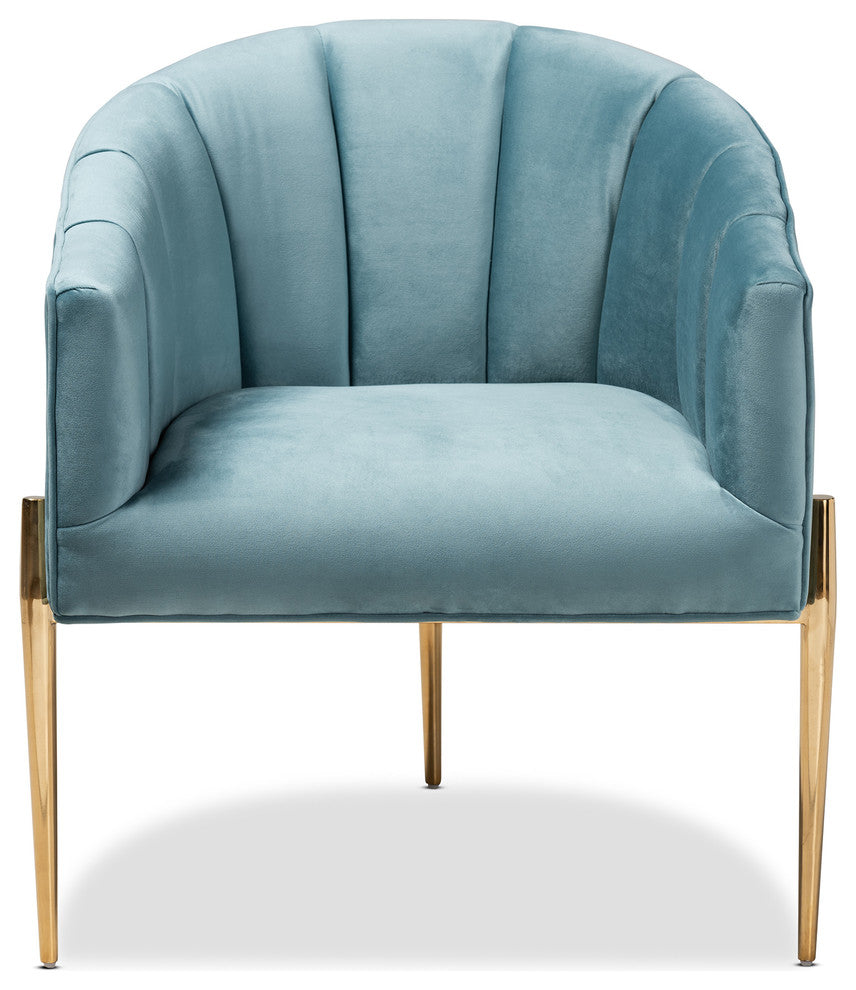 Alger Glam and Luxe Light Blue Velvet Fabric Upholstered Gold Accent Chair