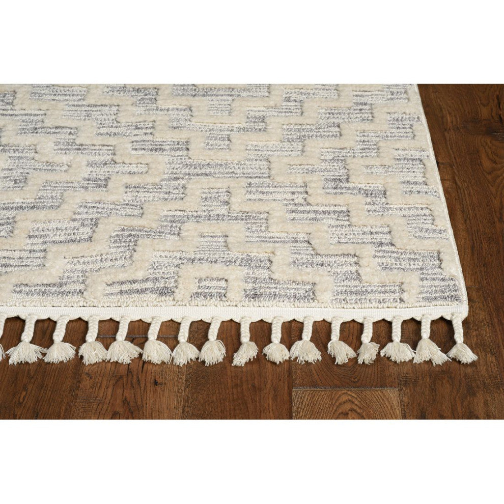 KAS Willow 1104 Ivory Gray Geo Area Rug, 8'x11'