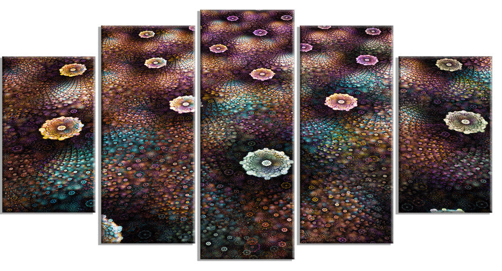 Brown Flowers on Alien Planet, Large Floral Canvas Art Print, 60"x32", 5 Panels