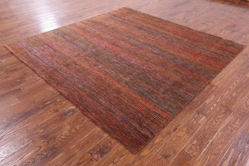 8' Square Super Savannah Gabbeh Hand-Knotted Wool and Silk Rug Q11911