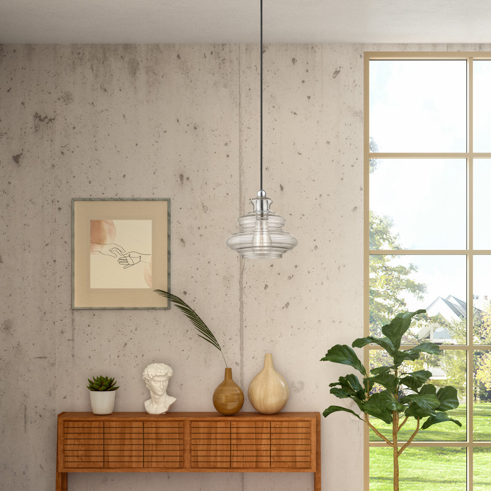1 Light Brushed Nickel Pendant, Chrome Finish Accents