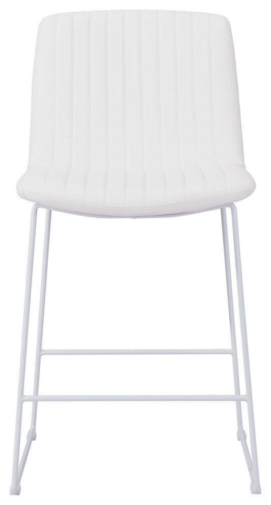 Counter Stool Chair, Set of 2, Faux Vinyl Leather, Steel, White, Cafe Bistro