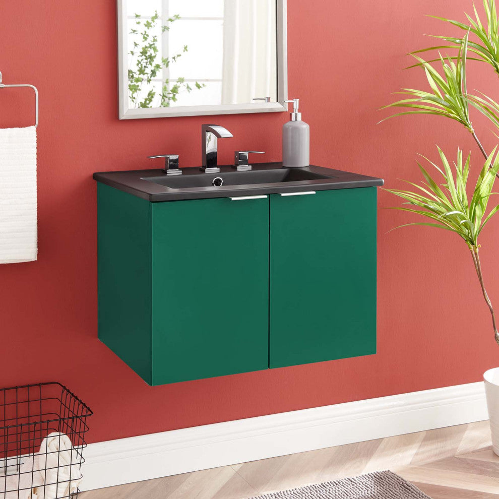 Sink Vanity Cabinet, Wall Mounted, Melamine, Green Black, Modern, Bathroom