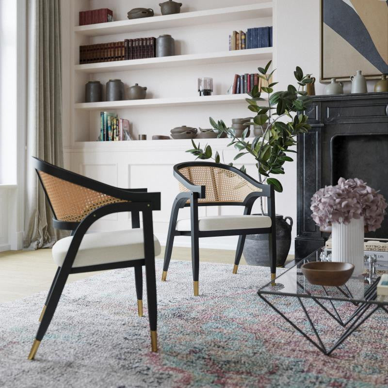 Naomi Commercial Cane Rattan Dining and Accent Chair, Black