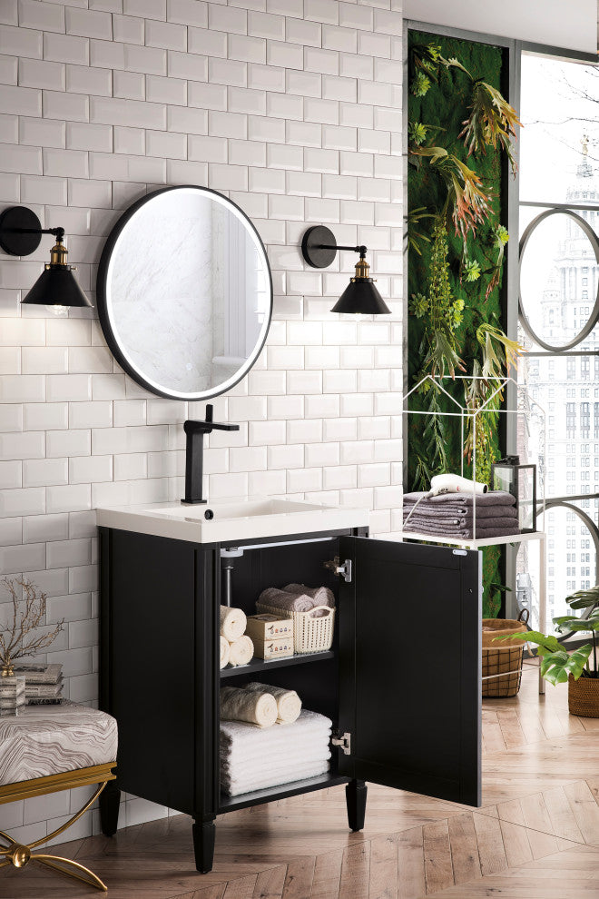 Britannia 24" Vanity, Black Onyx, White Glossy Resin Countertop